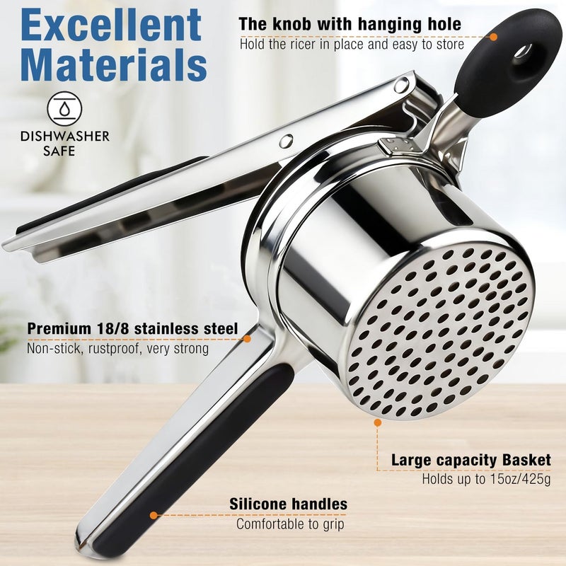 AIDOIT Potato Ricer, Large 15oz Potato Ricer Heavy Duty Stainless Steel Potato Masher with 3 Interchangeable Discs for Smooth and Fluffy Mashed Potatoes - Image 3
